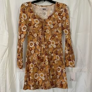 Brown/Orange Floral Long Sleeve Dress.